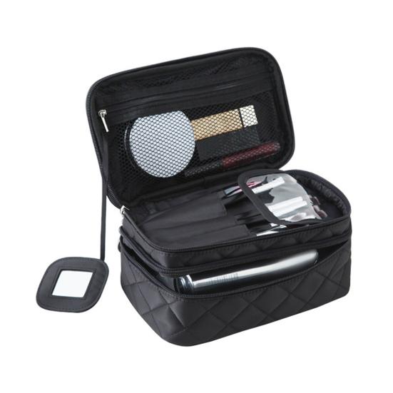 

Cosmetic Pouch Portable Handle Smooth Zipper Plaid Large Capacity Double Layers Store Cosmetics Waterproof Female Travel Storage Cosmetic Bag