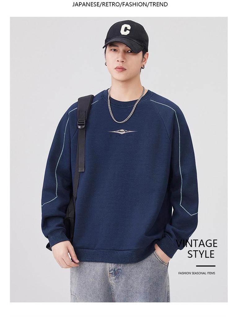 Men's 2025 Autumn/Winter Fleece-Lined Round Neck Sweatshirt - Casual, Loose, High-End Texture, Thick Long Sleeve Top