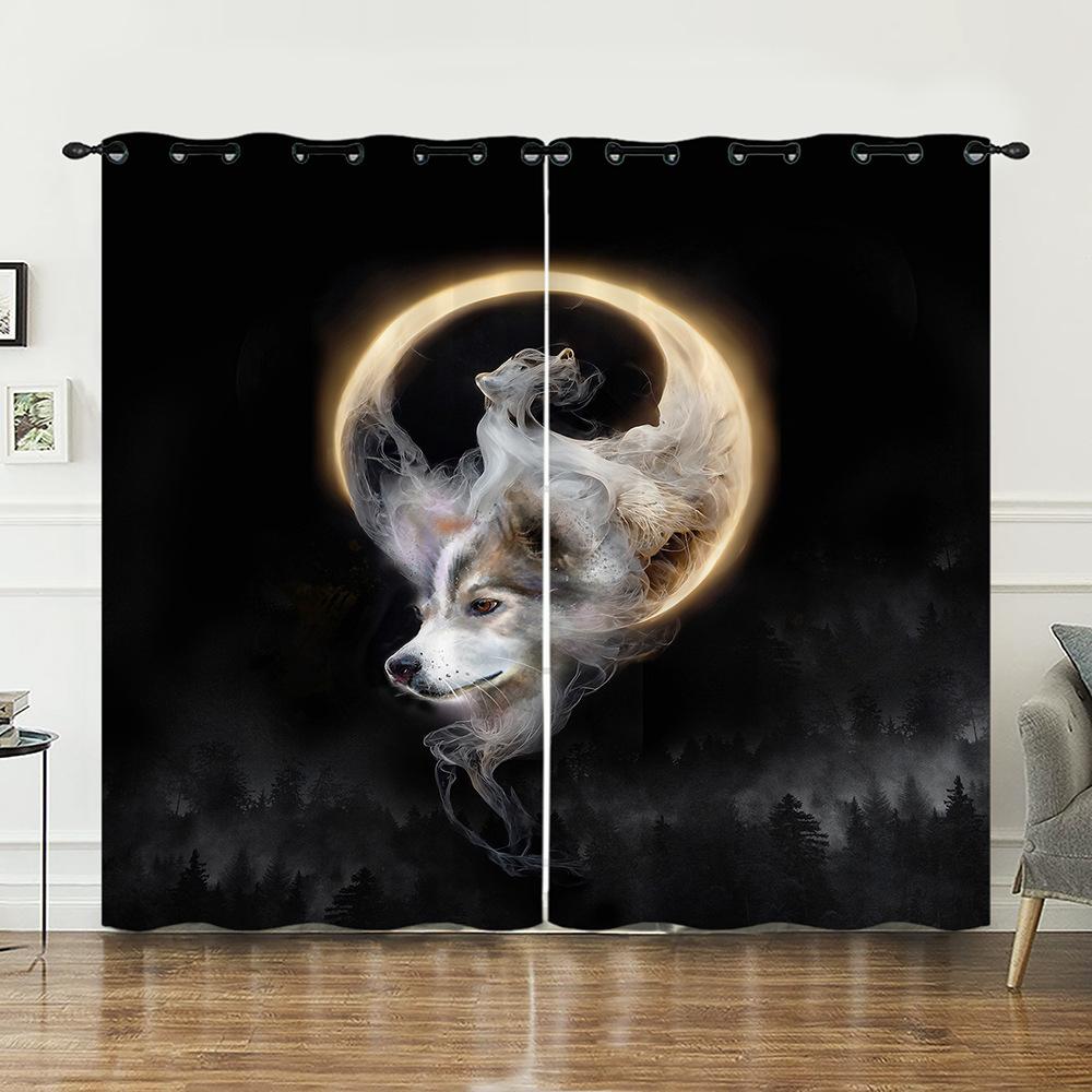 

Штора Животное Волк Медведь Штора Цифровая печать Светонепроницаемая штора Без перфорации 97cm*114cm*2