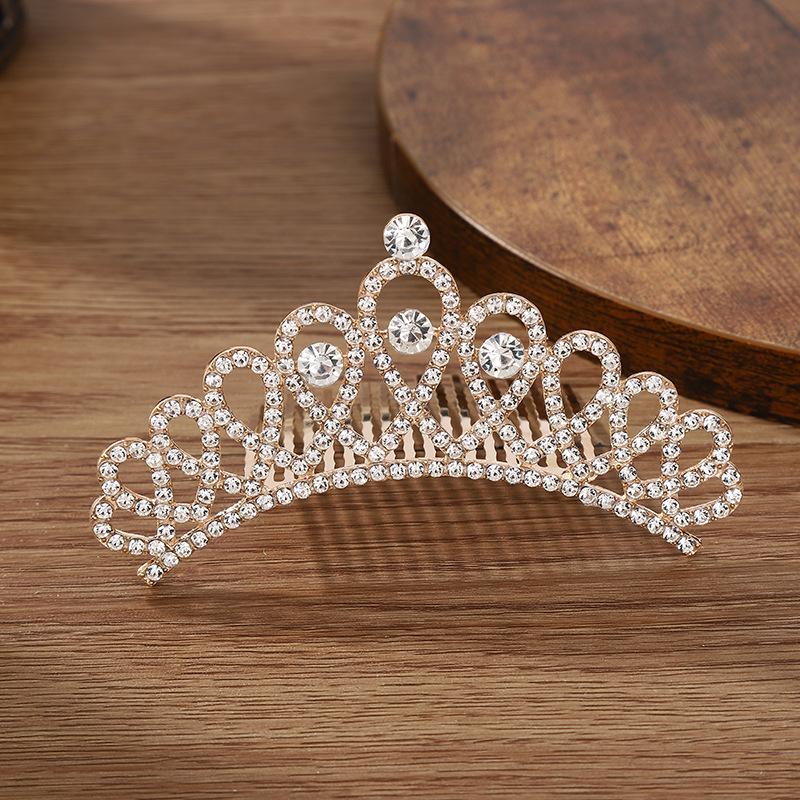 Gold Crown Rhinestone  Pearl Hair Comb for Children - Princess Bridal Accessory