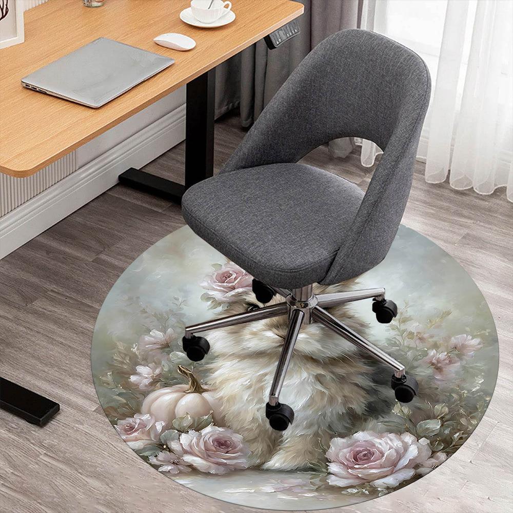 1pc rabbit flowers Round Chair mat Area Rug - Non-Slip, Floor Mat for Office, Bedroom, and Indoor Decor-1002310