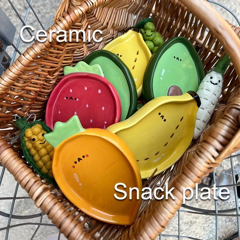 4pcs Ceramic Snack Plates , Cute Cartoon Fruit Design ,Orange Slice, Avocado, Strawberry, Corn, for Desserts, Dips, Sushi , Seasonings
