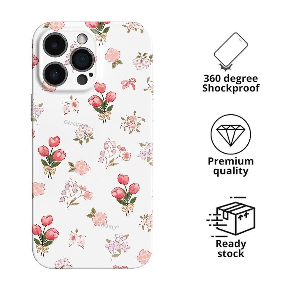 Fresh Wind Tulip Floral Mobile Phone Case 12 Anti-drop Film Mobile Phone Case iPhone17 Women's High-end Sense