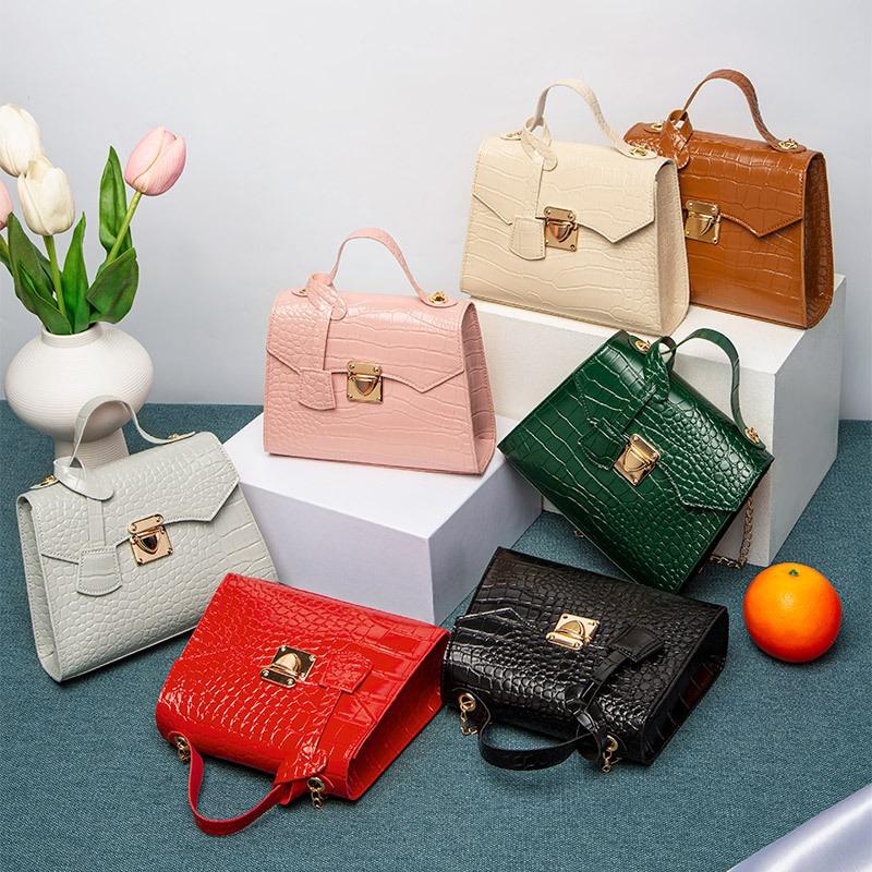Stone Pattern Small Square Bag Women Hand Bag Simple Handbag Crocodile Pattern Kelly Bag