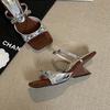 Silver bow wedge heel temperament sandals women's summer new high heel cool slippers women