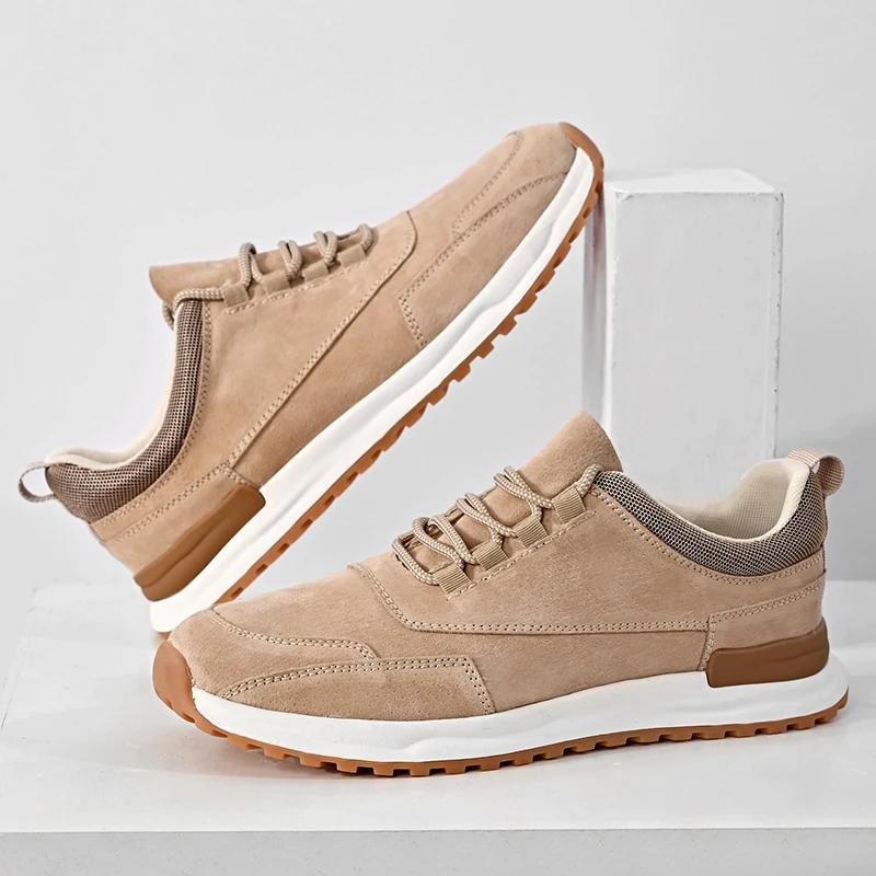 FashionCasual Men's Sneakers Low-top Suede Leather Shoes For Men Vintage Style All-match Sports Comfort Male Treking Footwear Trainers