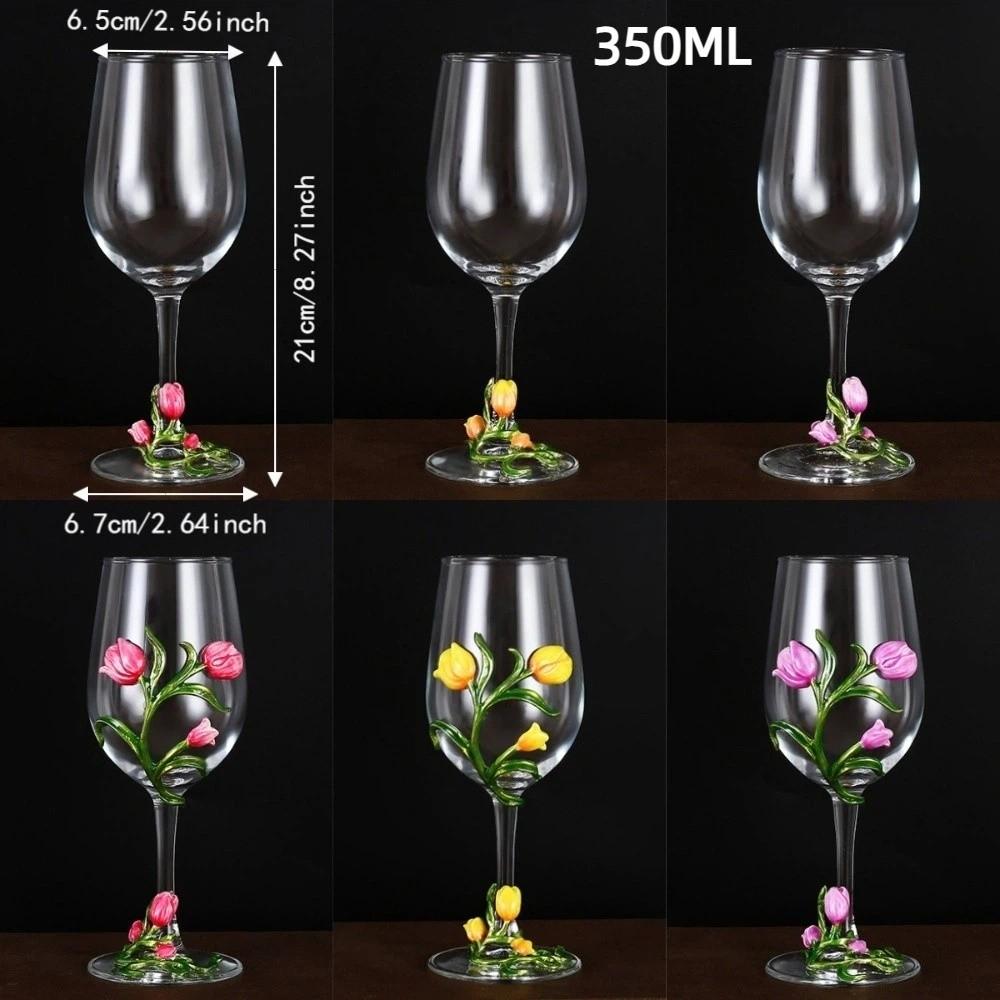Transparent Clear Stemmed Cup 350ML Glass Goblet Decorative Tulip Flower Wine Glass Table Decor
