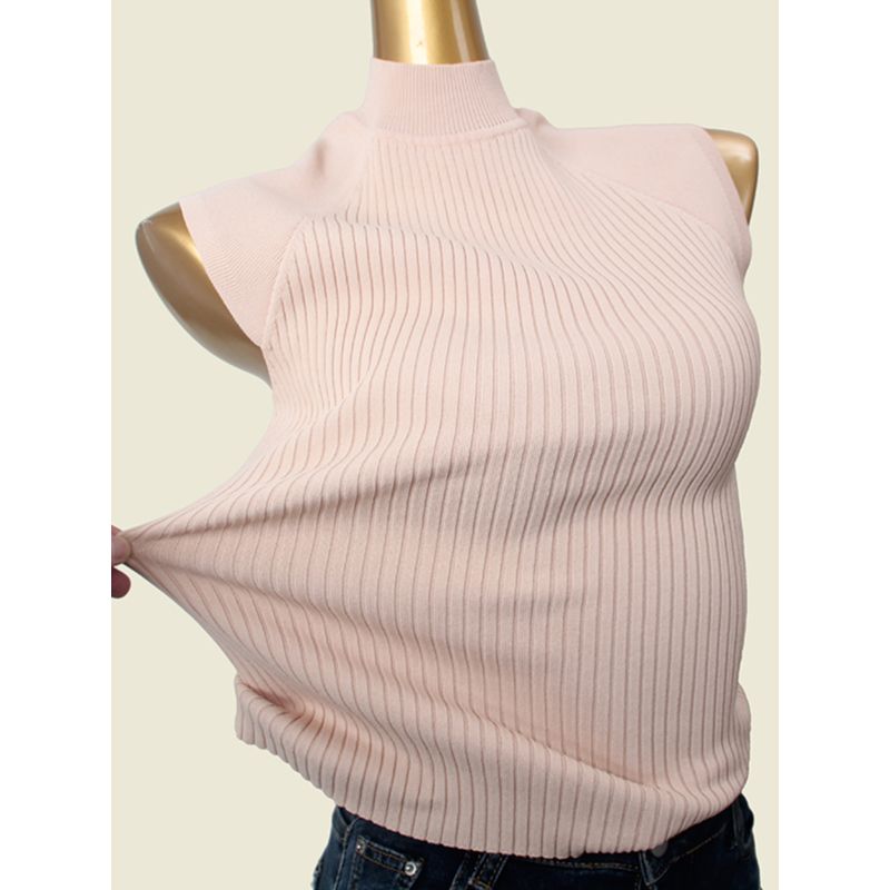 French Style Flounced Sleeve Thread Texture Vest Elegant Half Turtleneck Knitwear Slim Looking Summer Export Tops