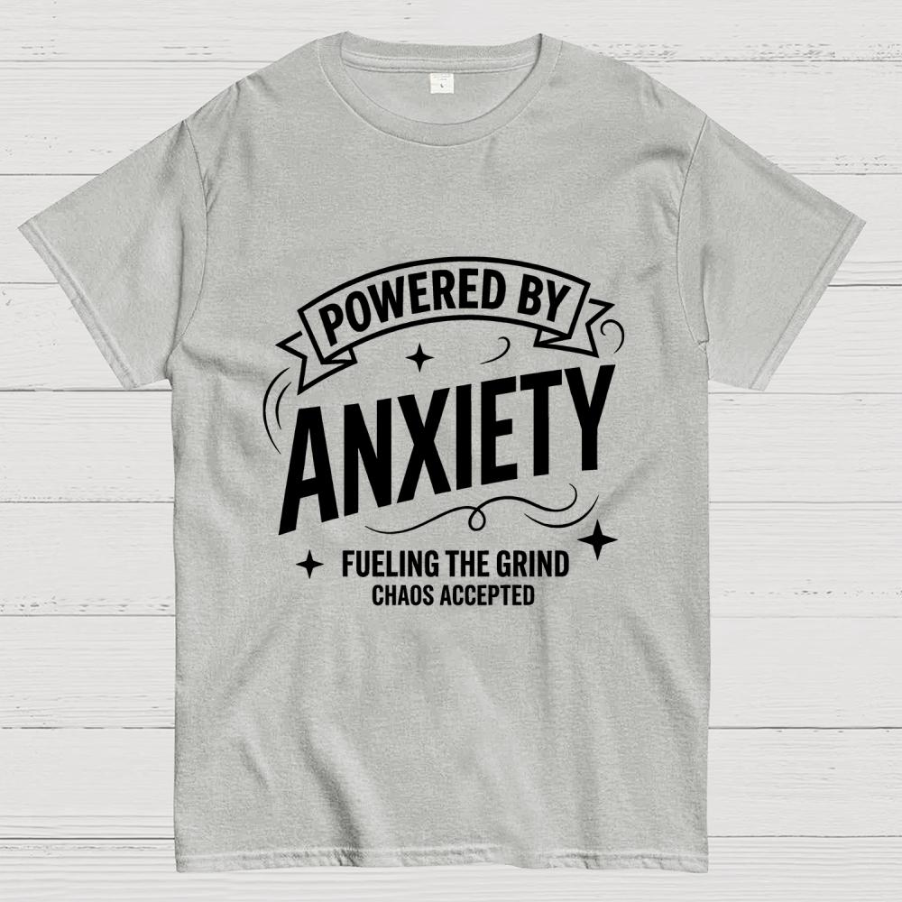 Powered By Anxiety Art Print Cotton Summer Casual Cool Loose T-Shirt