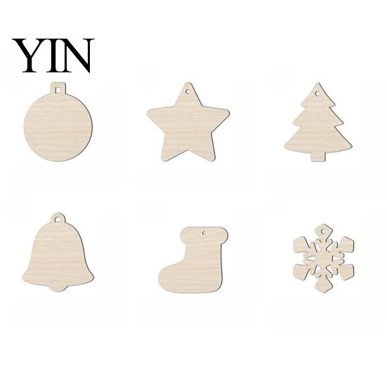 Unfinished Wood Blanks 10Pcs 2D Wooden Christmas Ornaments, Blank DIY Craft Hanging Tags, Indoor Festive Decor Tree Decorations, Slices for