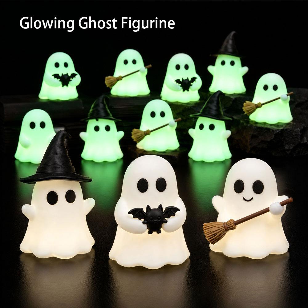 Halloween Mini Glow Ghost Figurine Creative Table Decor Luminous Ghost Ornament for Micro Landscape Decoration Set