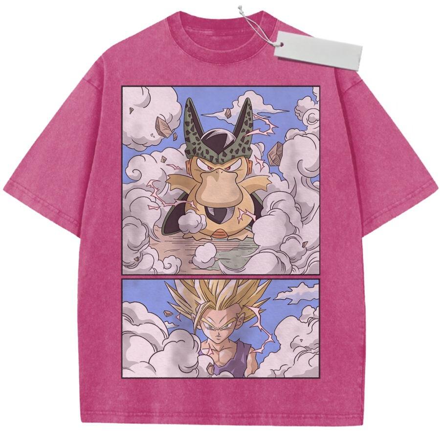 Unisex Washed Beige Vintage Tshirt Dragon Ball Cell Gohan Super Saiyan Highquality Fabric for Home Leisure Travel Shopping