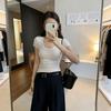White U-neck Front Shoulder Short-sleeved T-shirt Women's New Summer Slim-fitting and Thin Versatile Spice Girl Low-necked Short Top