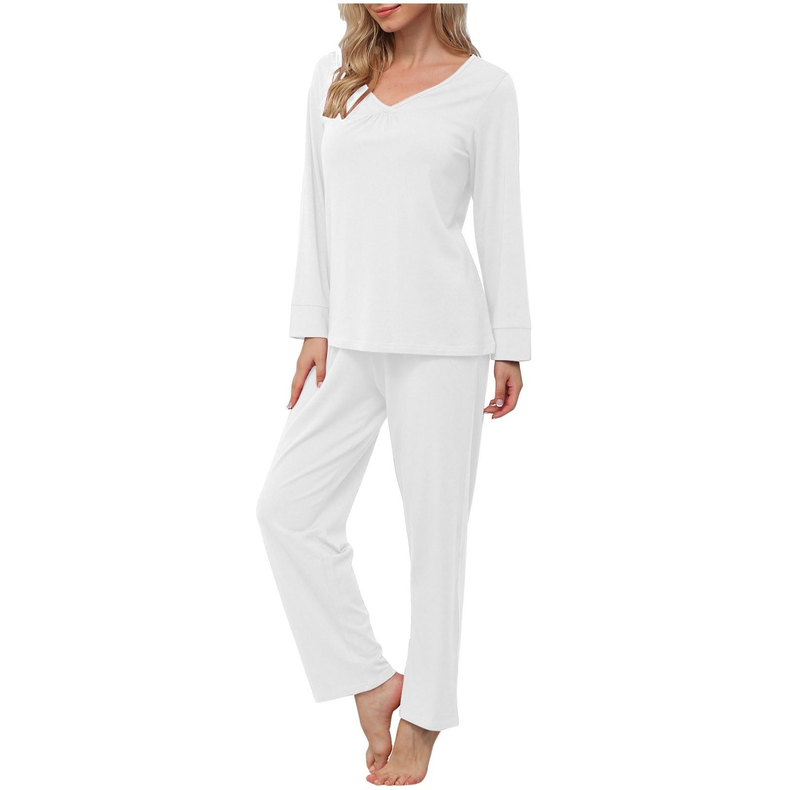 

Женский комплект из двух предметов спортивной одежды: туника с V-образным вырезом и длинными рукавами, топ и брюки, повседневная пижама XL белый