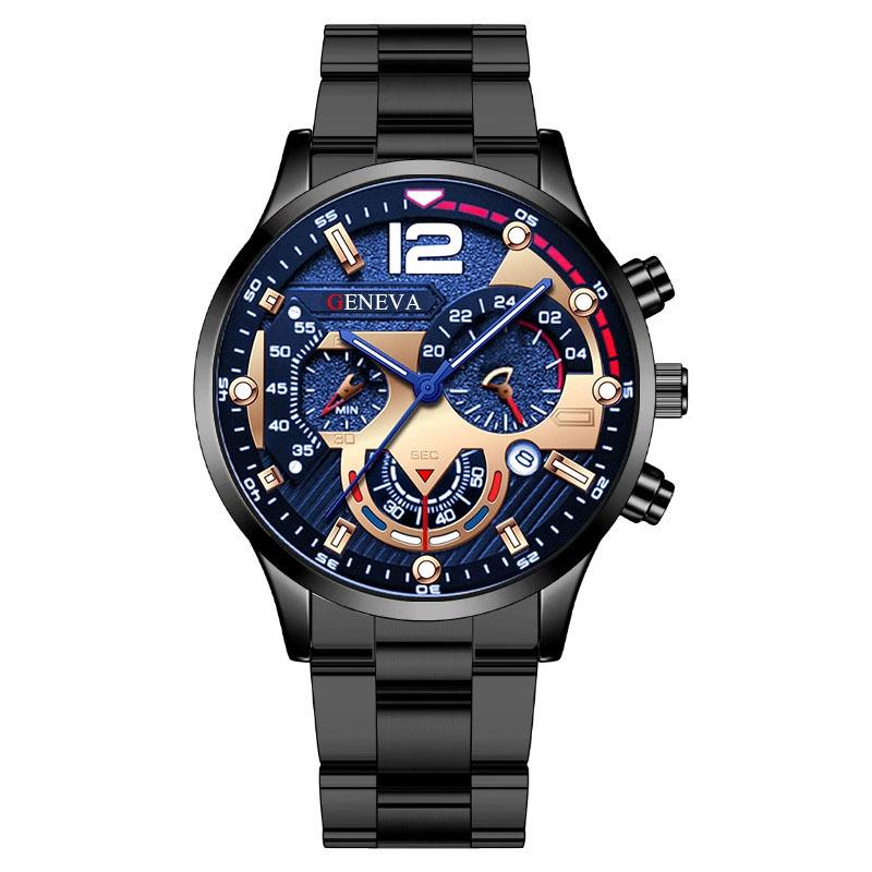 

Чоловічий люмінесцентний кварцовий спортивний годинник зі сталевим ремінцем і календарем