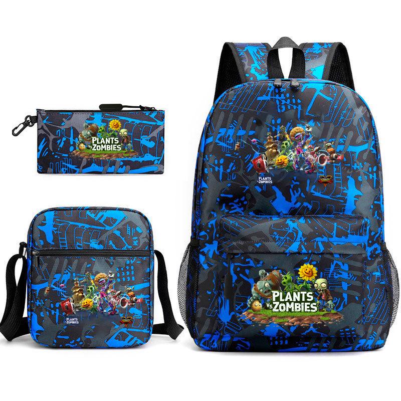 Large Capacity Schoolbag with Shoulder Strap; Student Three-piece Pencil Case Set