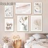 Beige Canvas Painting Vase Flowers Art Prints Dried Grass Print Pictures Reed Cup Wall Pictures Nordic Wall Poster Home Decor