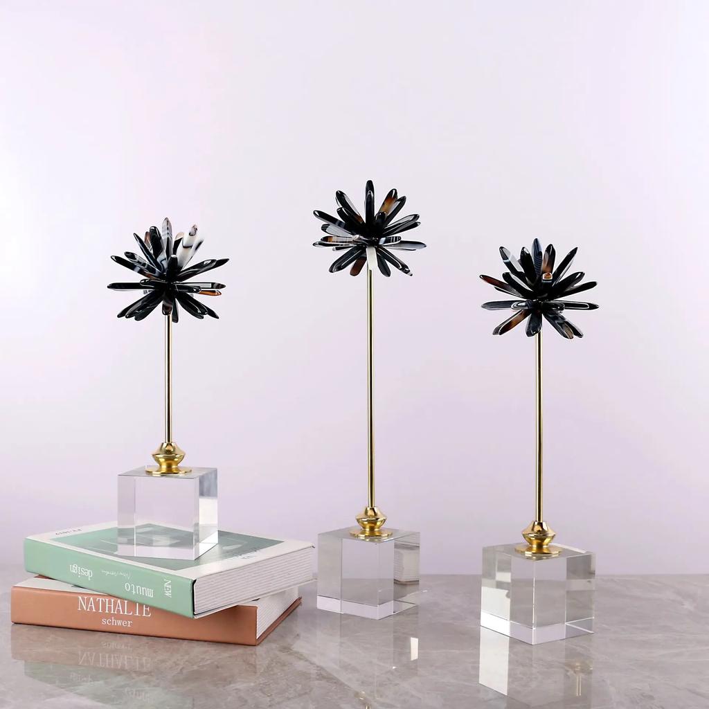 Crystal Flower Natural Crystal Agate Metal Handicraft Handmade White Artificial Flower Decorative Figurines Home Decoration