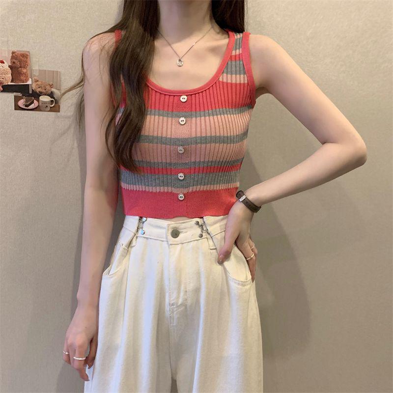 Damen Retro Gestreifte Eng Gestrickte Trägerlos-Bluse - Schmeichelndes Sommer-Design