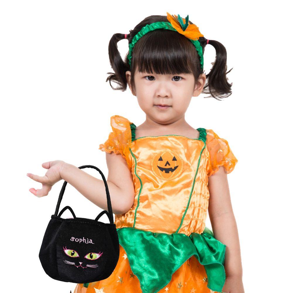 Bat Happy Trick Or Treat Gift Basket Black Cat Halloween Handbag Tote Bags Candy Bag Loot Bag