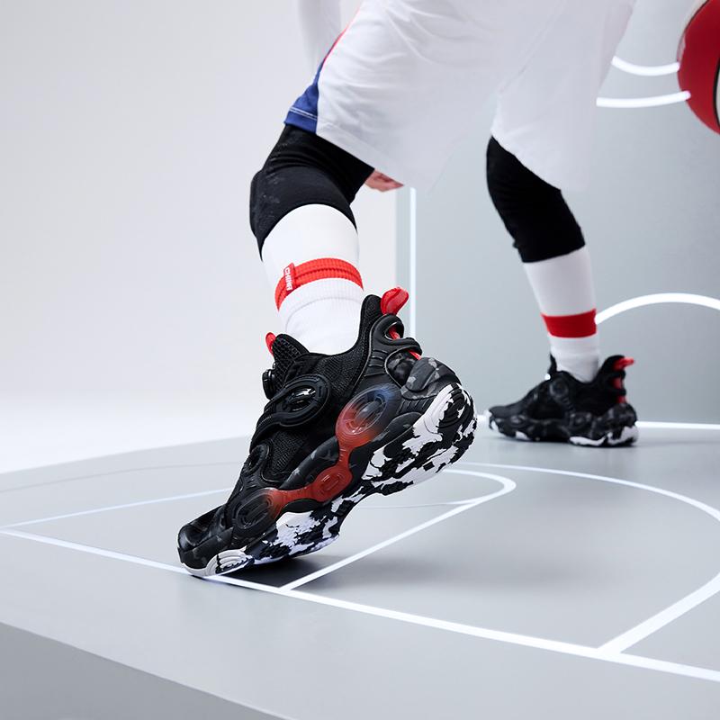 Anta Youth Childrens Alien 2 Comfortable Mid-Top Basketball Shoes Kids Basketball Shoes Black Red 312231115-2