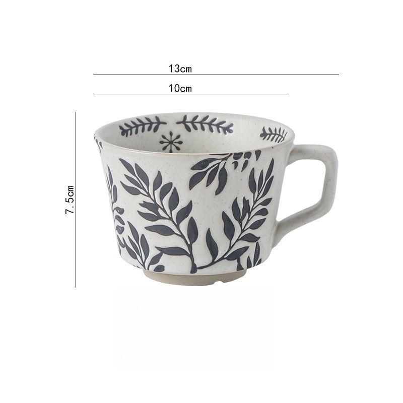 

1pc Art Hand Painted Ceramic Mug Vintage Relief Coffee Cup Japanese Style Stoneware for Homestay Living Room Hotel Use 300ml