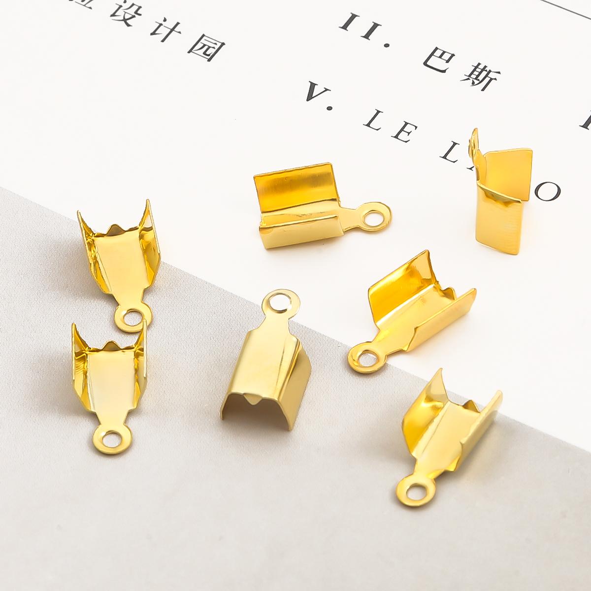 

200 шт. Залізні кінцеві затискачі Застібки Стрічка Обжимна Пряжка Ювелірні вироби Аксесуари своїми руками 4x9mm золотий