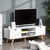 TV Stand Cabinet for TVs Up To 65", Media Unit w/Wood Legs Storage Shelves Entertainment Center Modern Living Room Home Furniture White
