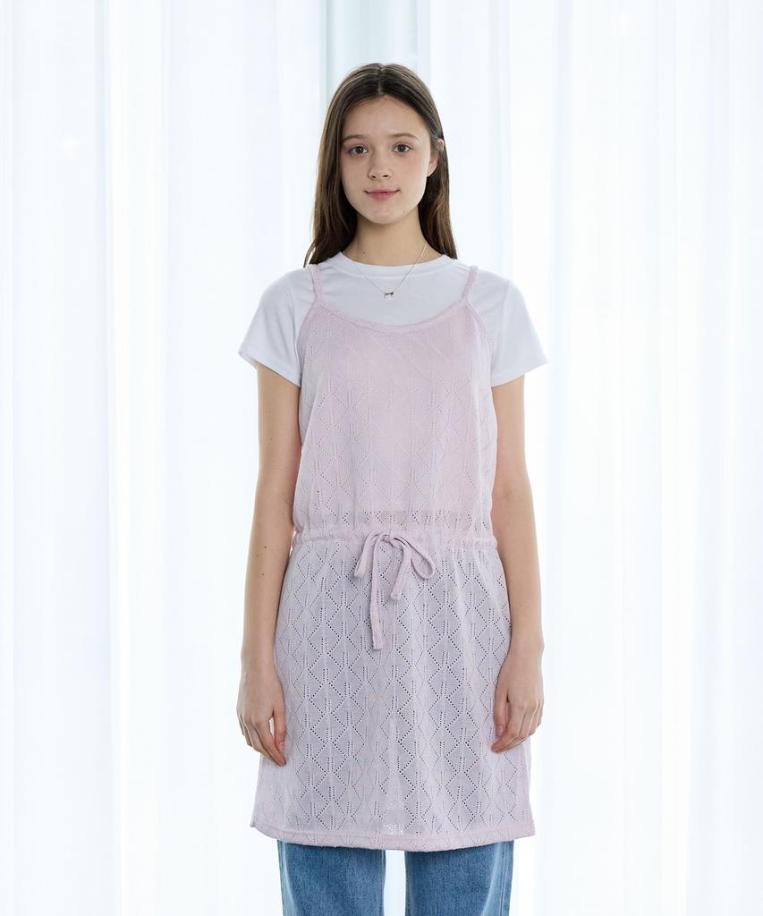 Pink Pineapple Soft Knot Lace Dress_Pink