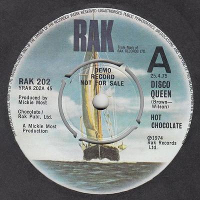 7inch Record HOT CHOCOLATE - Disco Queen RAK202PROMO RAK 1975 UK Soul/Funk Used
