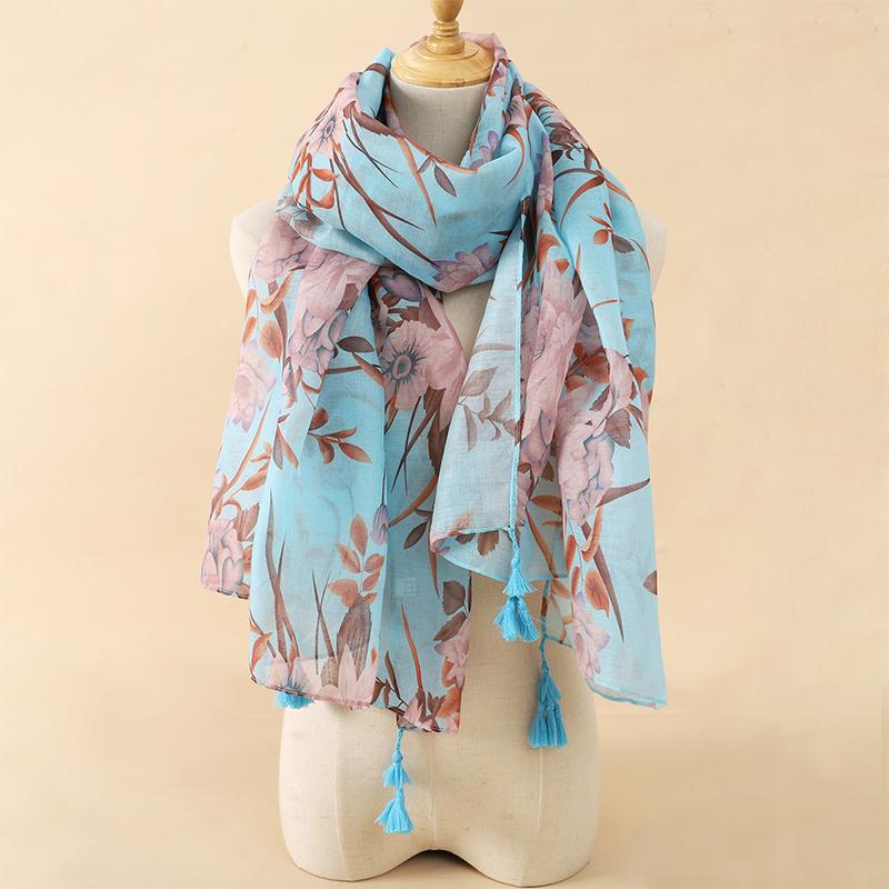 90*180CM New Fashion Printed Soft Linen Cotton Scarf Shawls Abstract Floral Tassel Viscose Scarves Lady High Quality Long Hijab