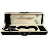 Rectangular or square violin case; a popular travel choice for violinists.