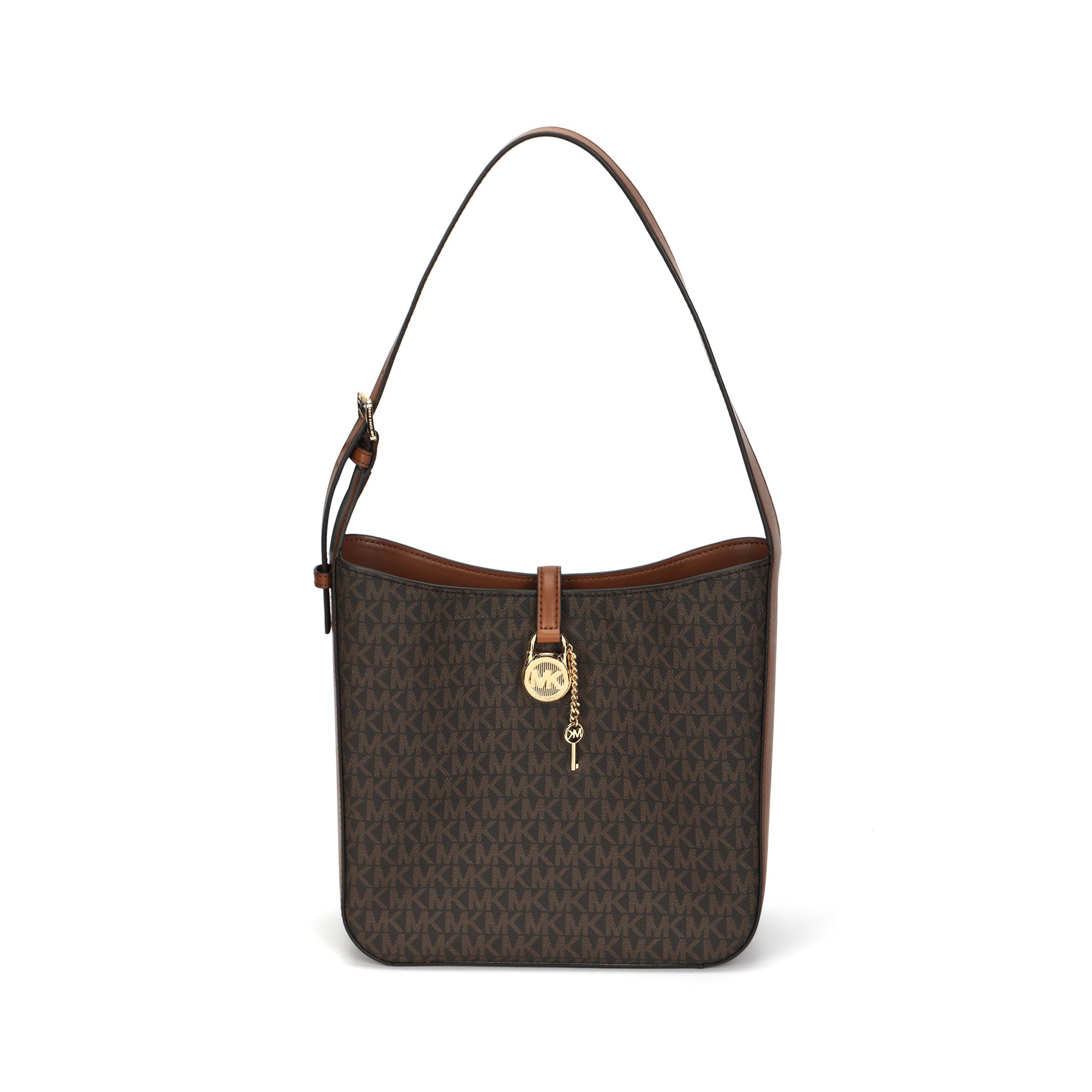 

Michael Kors Mk Lyra Monogram Logo Charm Coated Canvas Tote Shoulder Bag Small Women Tote Bags Dark-Brown 35F4G1YS5B-BROWN Basic Set (Bag+Dust Bag)