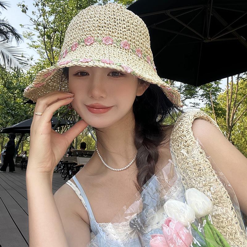 Mint Mambo Summer Women's Sun Protection Hat Seaside Versatile Bucket Hat Large Brim Foldable Sun Hat Straw Hat