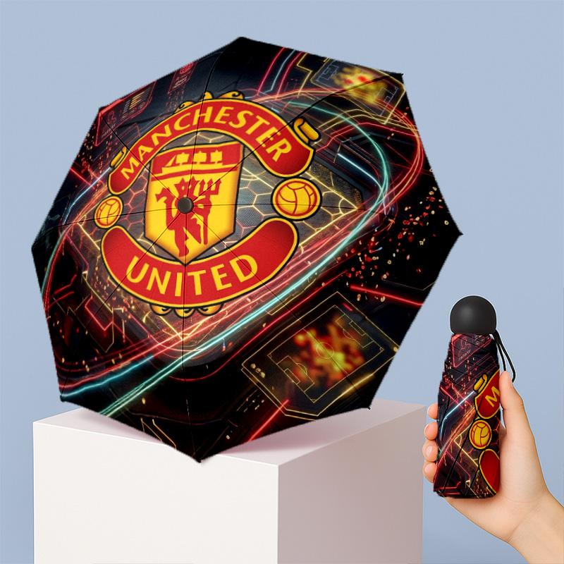 Manchester United Pattern Printed Mini 5 Folds 8 Ribs Compact Umbrella Windproof Waterproof Lightweight Portable Folding