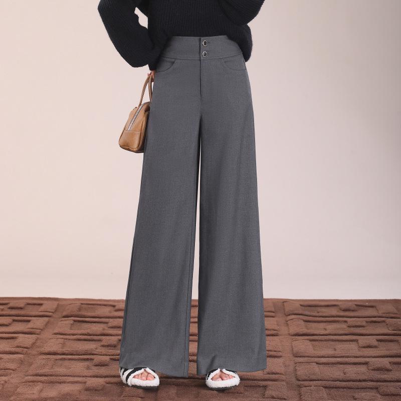 Women s High-Waist Tencel Wool Wide-Leg Pants - 2026 Spring/Autumn Loose Slimming Style 30