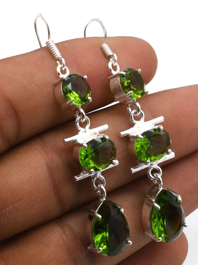 Peridot Gemstone Ethnic Handmade Drop Dengle Earring Jewelry ER 267