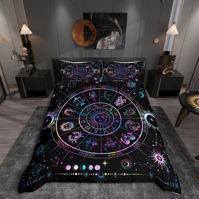Homewish Sternbild Bettbezug-Set Boho Bohemian Thema Deckenbezug-Set Lila Schwarz Bettwäsche-Set Für Jungen Kinder