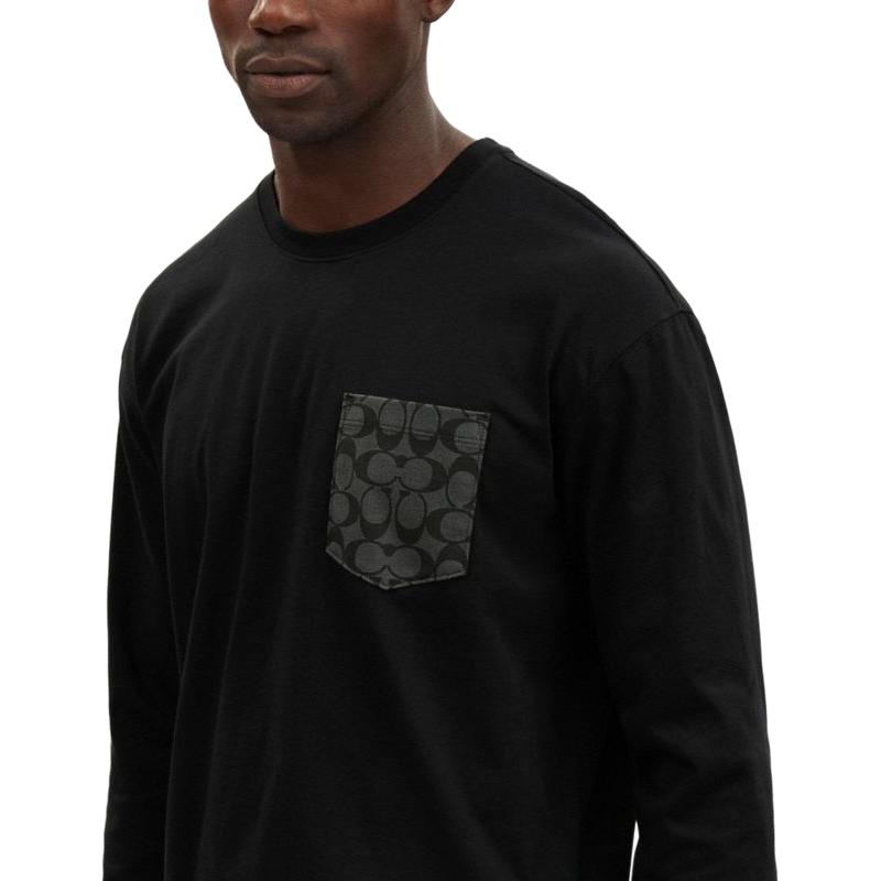 Coach Pattern Printed Pullover Round Neck Drop Shoulder Long Sleeve T-Shirt Men T-Shirts Black CO788-BLK