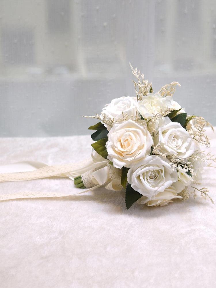 Bouquet De Roses Blanches Artificielles En Soie - Pour Mariée, Demoiselle D'Honneur - Décoration Mariage, Photographie