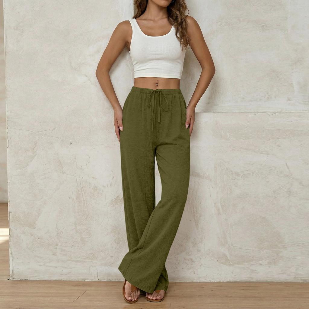 Women's Loose-fitting, -color, Straight-leg Casual Pants With Drawstring And Pockets.