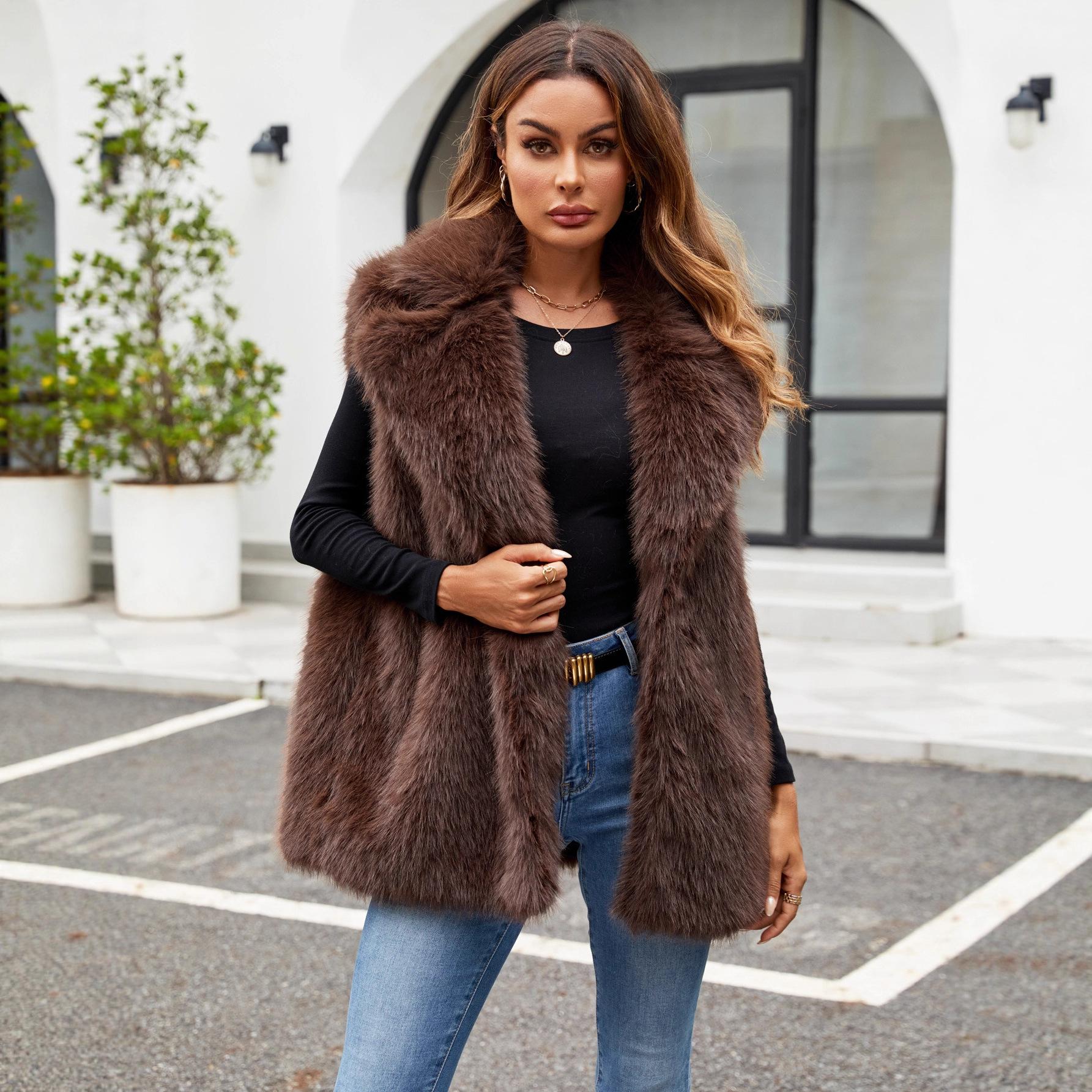 Imitation Fur Standing Collar Vest Imitation Fox Fur Warm Vest Women s Fur Vest L