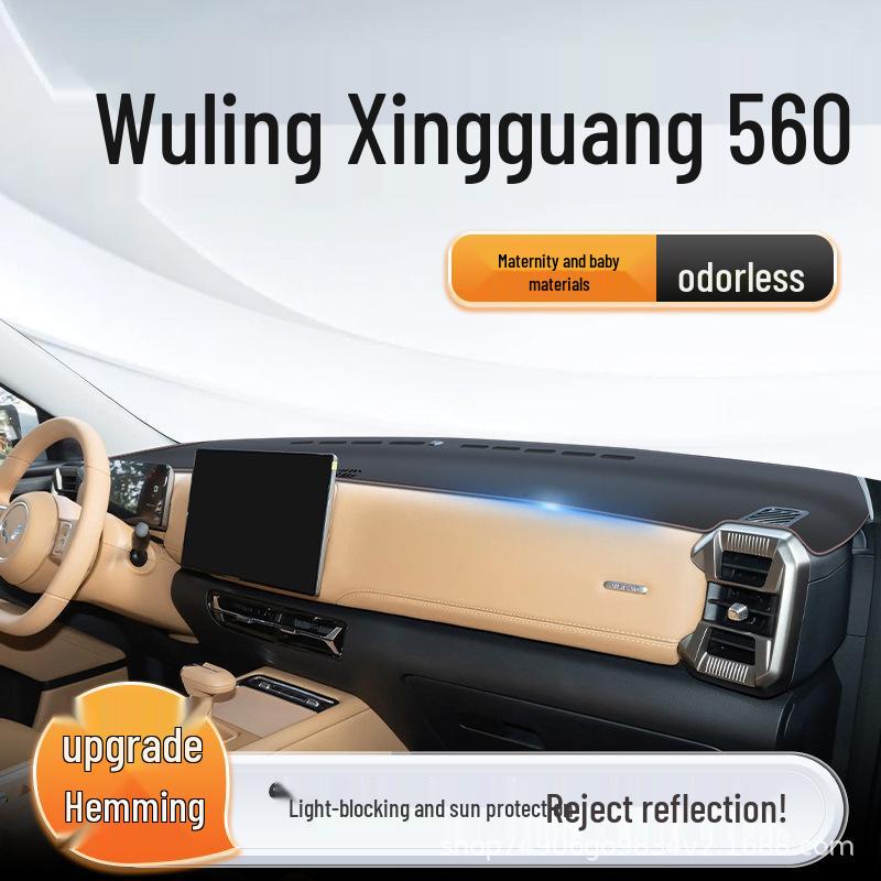 Wuling Xingguang 560 Sunshade Dashboard Mat - Sun Protection for Car Console. Black with Red Stitching