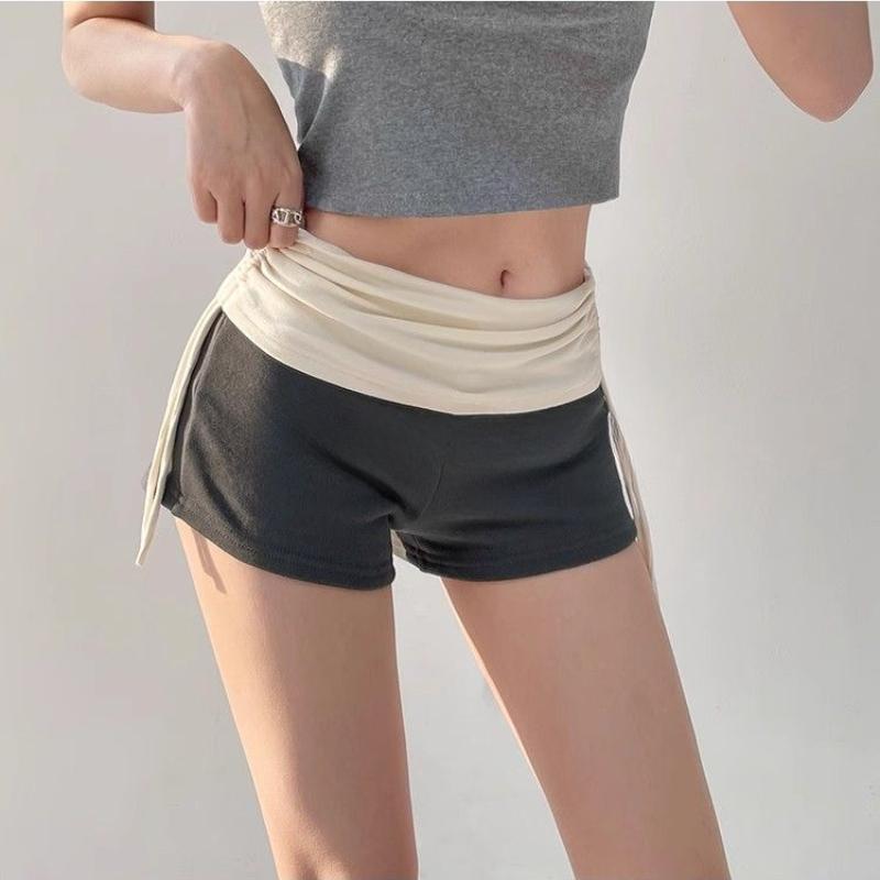 American Style Spicy Girl Skin Feeling Low Waist Drawstring Sports Shorts for Women Summer Sexy Elastic Slim Fit Hip Lifting Wide Leg Hot Pants