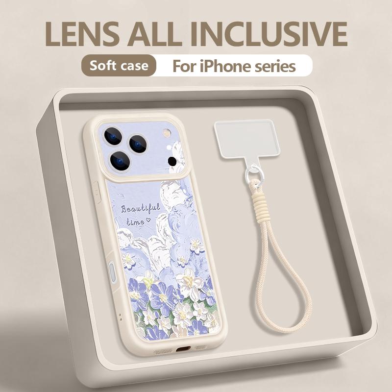 Wrist Strap Lanyard Phone Case For iPhone 17 Pro Max 17E 16E 16 14 15 Pro 12 13 Pro Max 11 Oil Painting Flower Pattern TPU Cover
