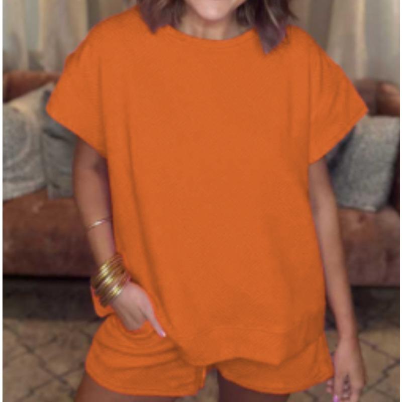 YYFS Moda dame ocazional vară primăvară culoare uni imprimeu mâneci scurte cu gâtul O pantaloni pantaloni costume