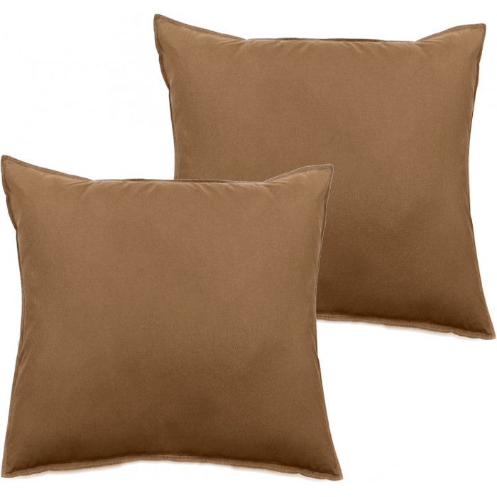 Lot de 2 taies d'oreiller Palace pur coton teint lavé 63 fils/cm² Vent du sud - Palace Cognac - Lot de 2 taies d'oreiller 65 x 65 cm