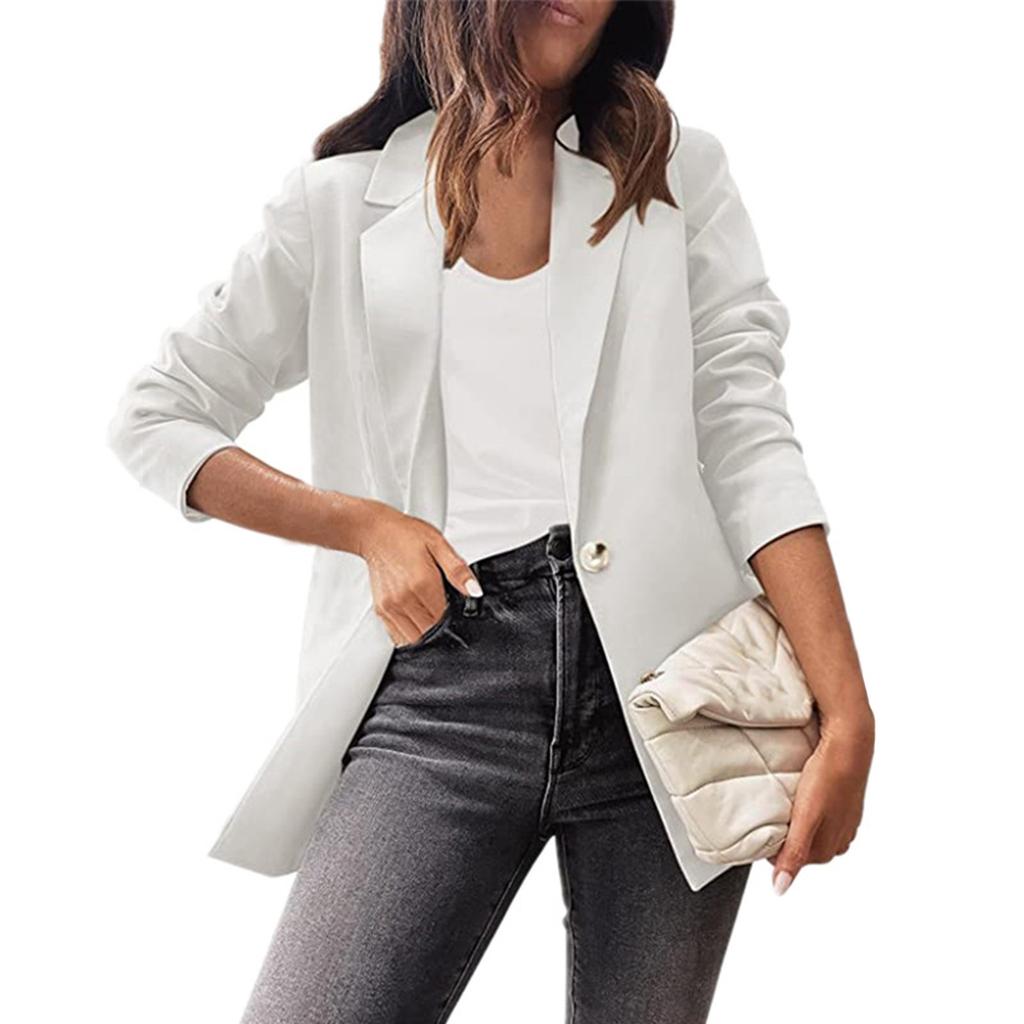 Women's Solid Color Casual Long Sleeve Cardigan Pocket Casual Jacket Suit Jacket