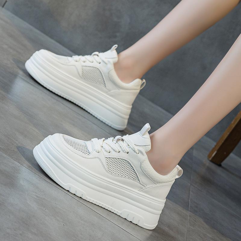 Thick-soled inner height-increasing small white shoes women's 2025 new summer mesh breathable women's shoes lightweight soft-soled muffin shoes