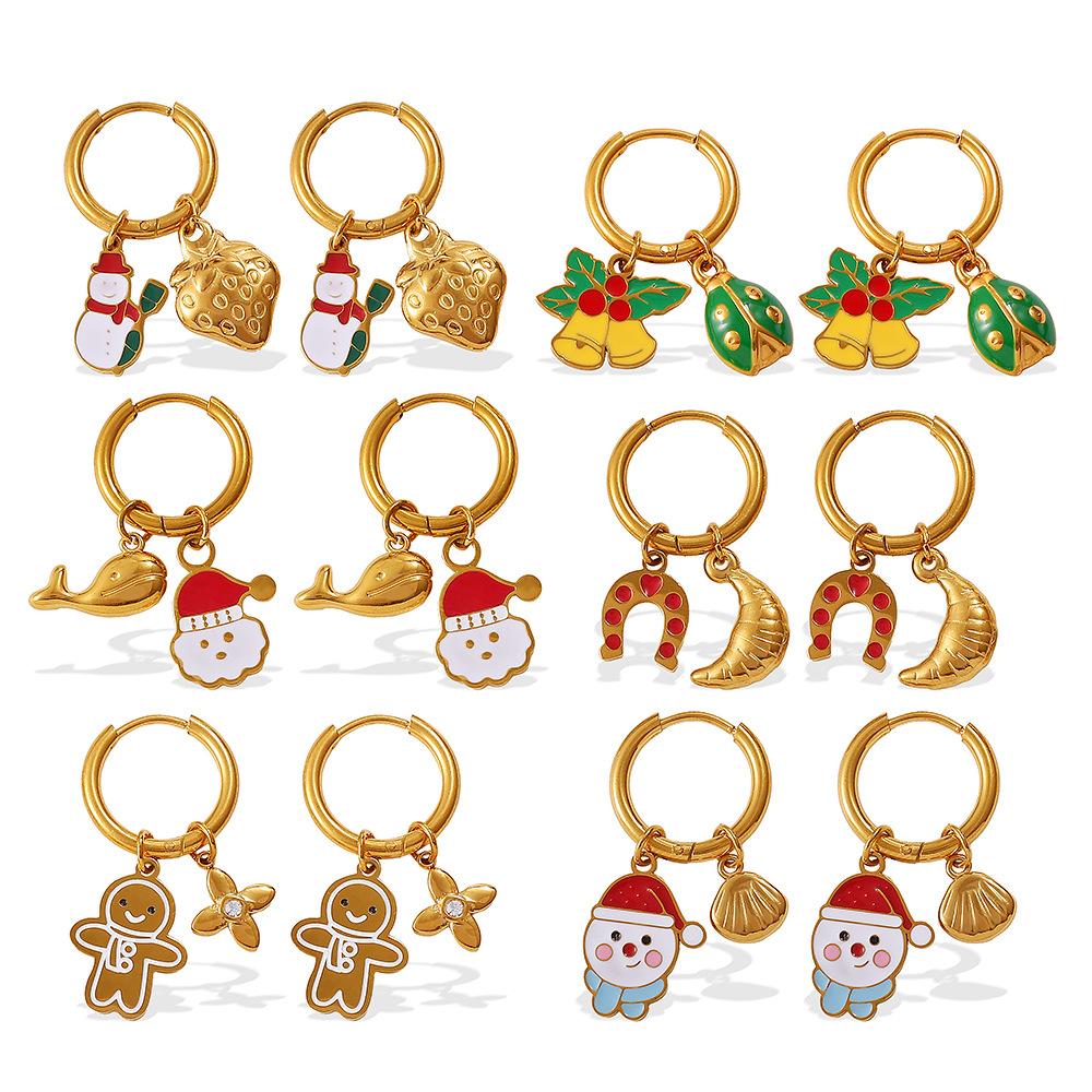 Christmas versatile DIY pendant earrings stainless steel gold-plated atmosphere earrings women